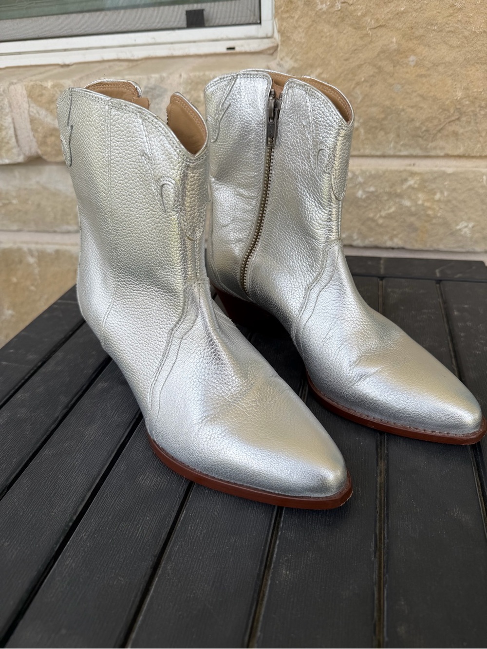 Free People New Frontier Silver Metallic Women's Ankle Western Booties